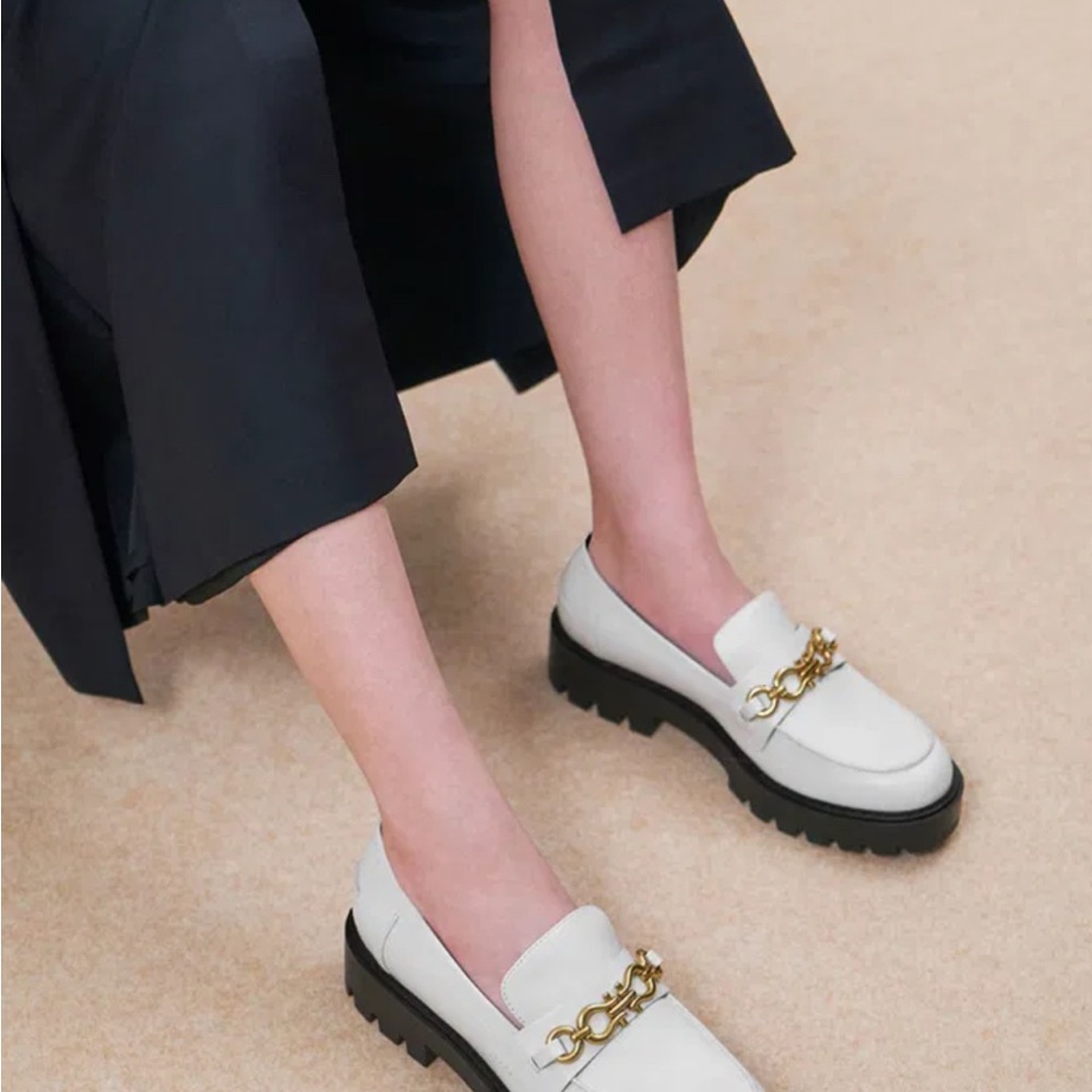 Charles & Keith White chunky Loafers with Gold Accent